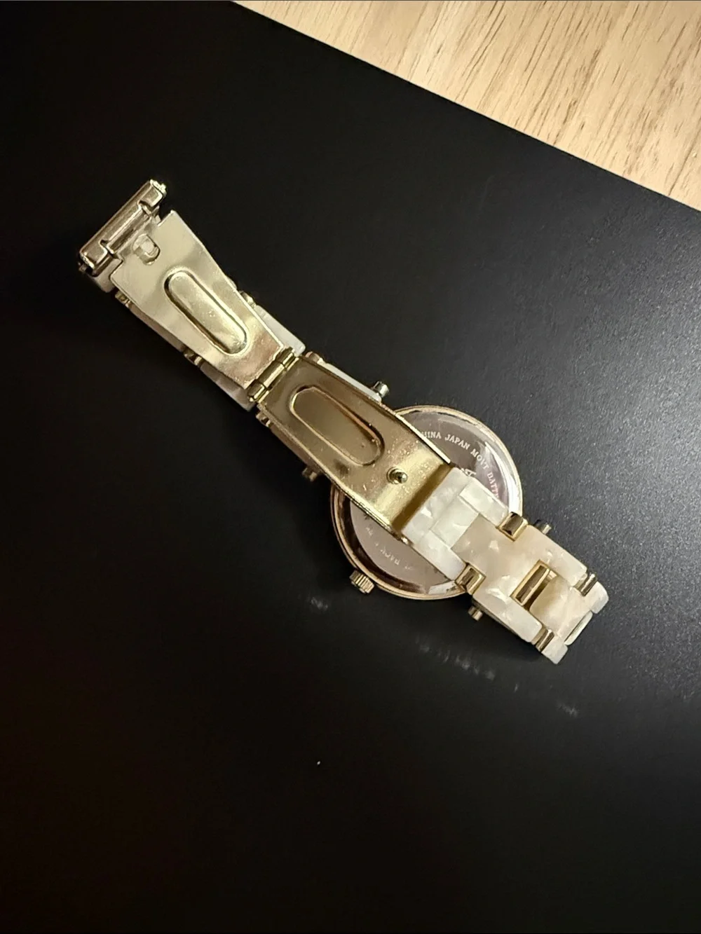 INC International Concepts Gold-Tone Bracelet Watch with Cream Links